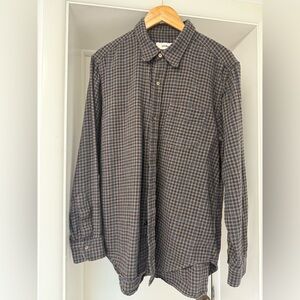 Buck Mason Brown and Blue Plaid Casual Button Down Shirt